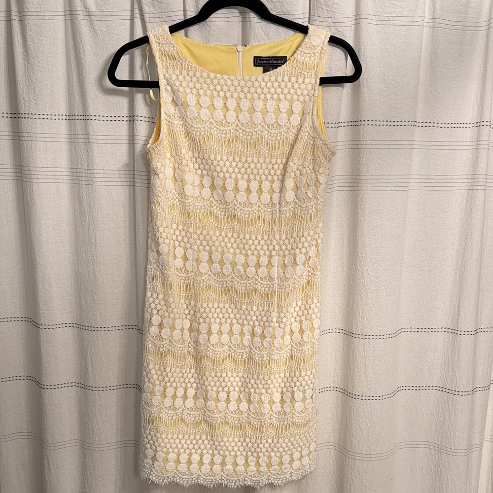 Jessica Howard Yellow and White Lace Midi Dress